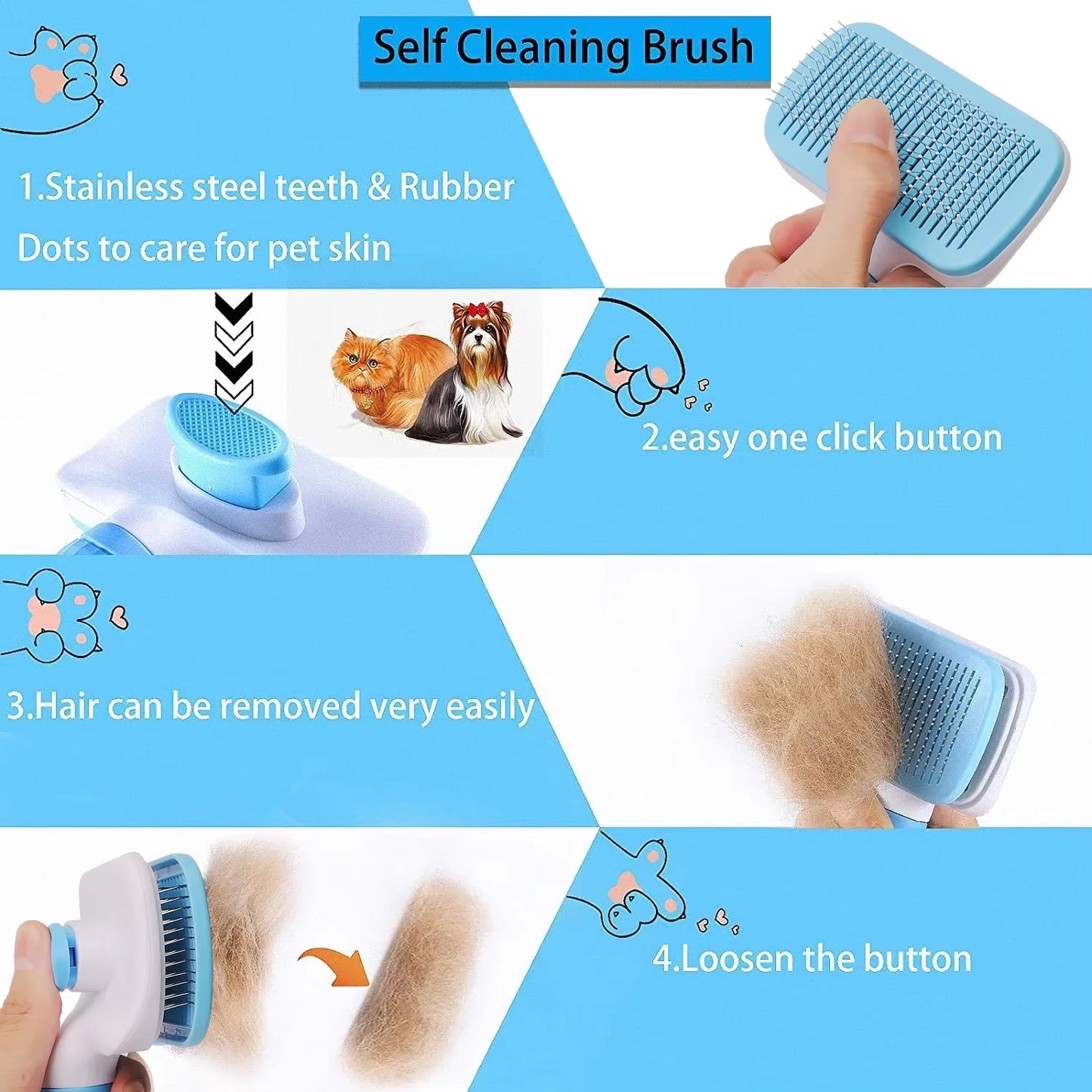 Pet Hair Remover Brush – Grooming Comb for Cats & Dogs, Long Hair Grooming & Cleaning Tool