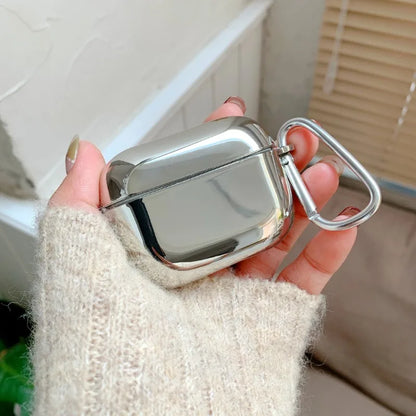 Electroplate Silver Metal AirPods Case with Keychain - Pro 2, AirPods 3
