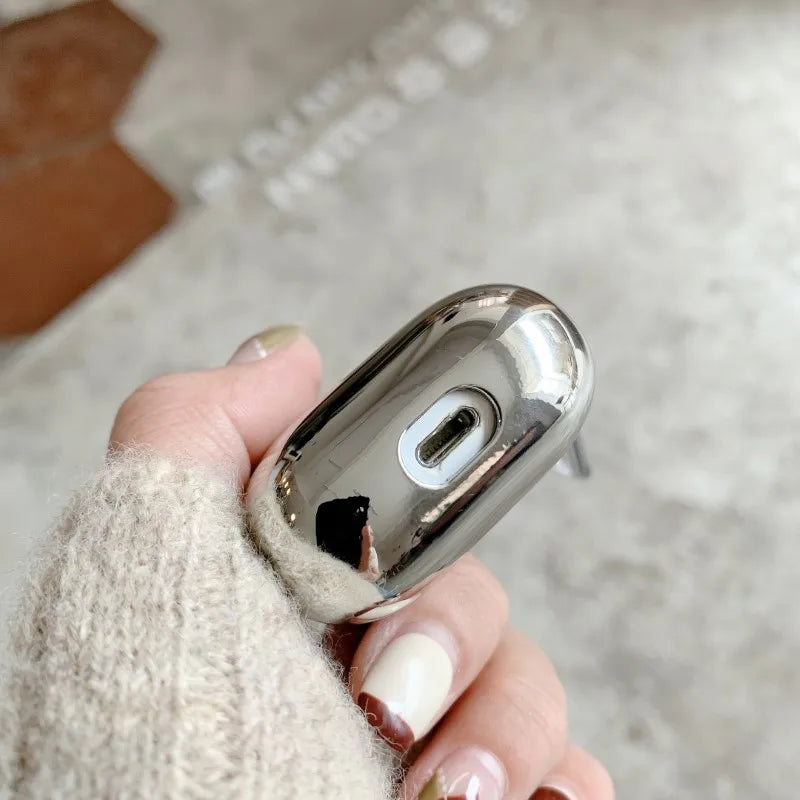 Electroplate Silver Metal AirPods Case with Keychain - Pro 2, AirPods 3