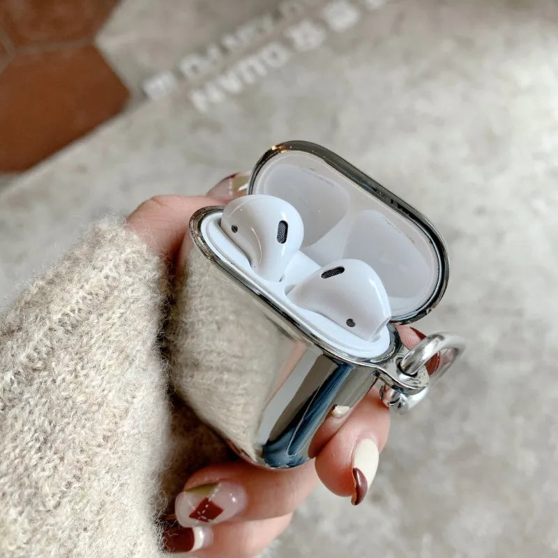 Electroplate Silver Metal AirPods Case with Keychain - Pro 2, AirPods 3