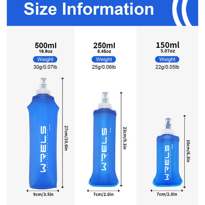 Collapsible Soft Flask Water Bottle - 500ml TPU BPA-Free - Running, Hiking