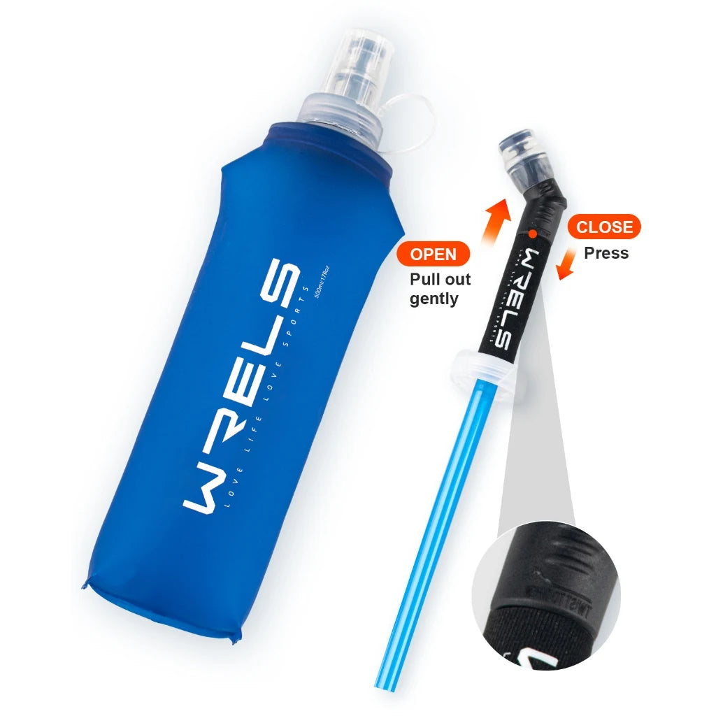 Collapsible Soft Flask Water Bottle - 500ml TPU BPA-Free - Running, Hiking