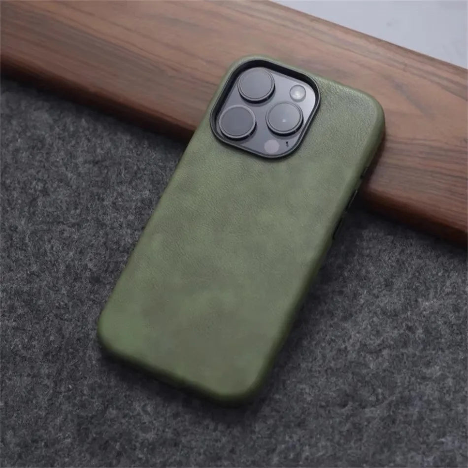 Premium Leather MagSafe iPhone Case - Retro Style