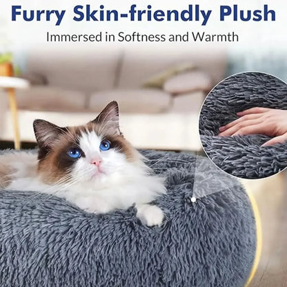 Ultra-Soft Round Pet Bed - Plush Donut Style for Dogs & Cats