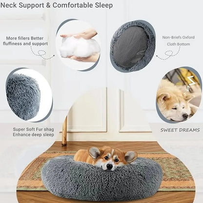 Ultra-Soft Round Pet Bed - Plush Donut Style for Dogs & Cats