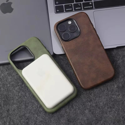 Premium Leather MagSafe iPhone Case - Retro Style