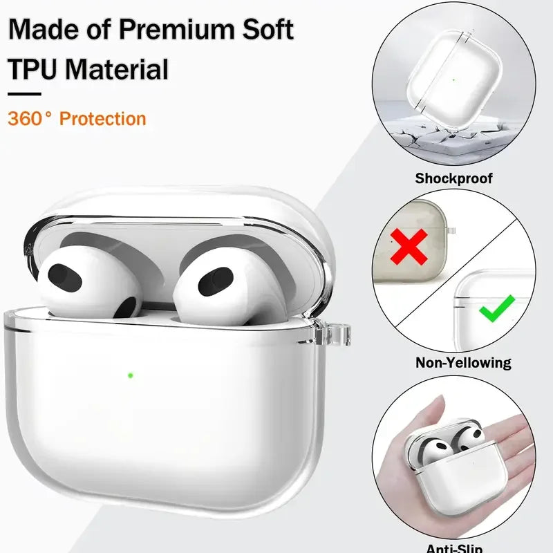 Clear TPU AirPods Case - Transparent Shockproof - Pro 3, AirPods 4
