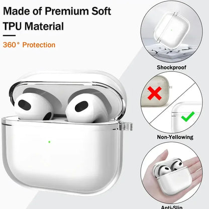 Clear TPU AirPods Case - Transparent Shockproof - Pro 3, AirPods 4