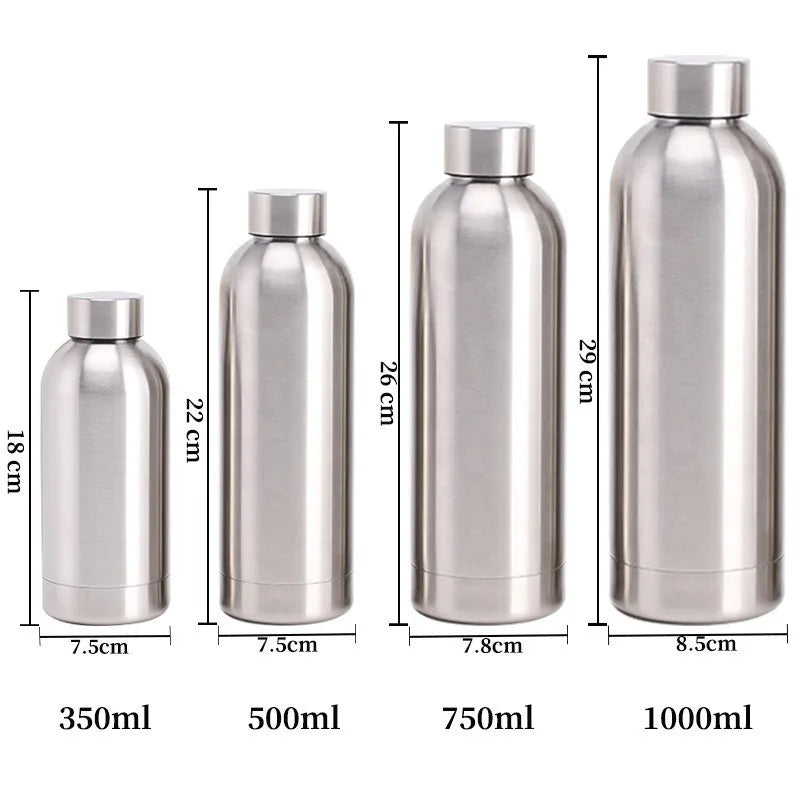 Stainless Steel Water Bottle - 500ml/750ml/1L - Insulated & Standard