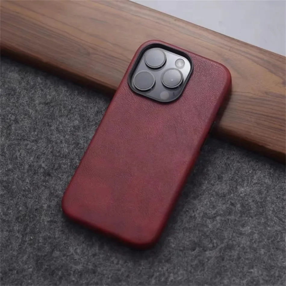 Premium Leather MagSafe iPhone Case - Retro Style