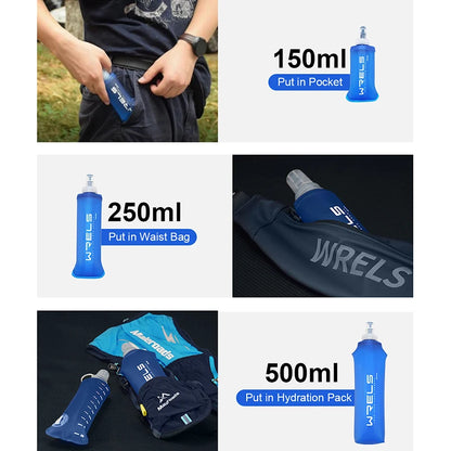 Collapsible Soft Flask Water Bottle - 500ml TPU BPA-Free - Running, Hiking