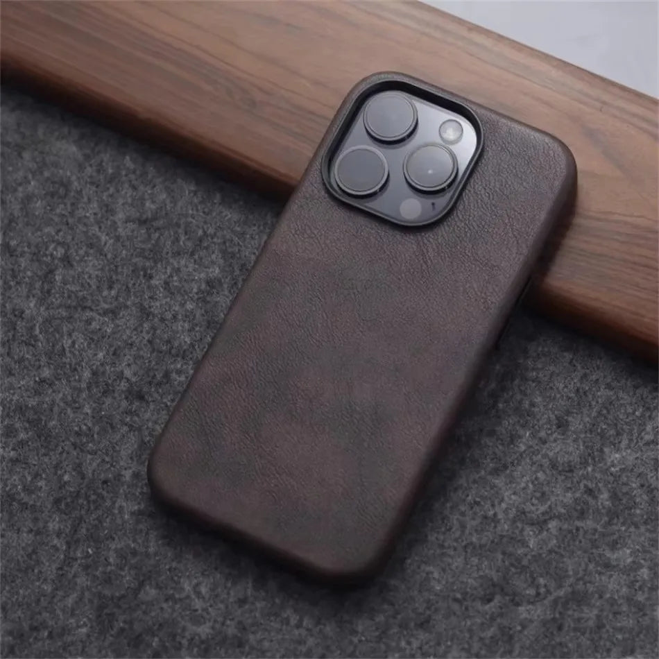 Premium Leather MagSafe iPhone Case - Retro Style